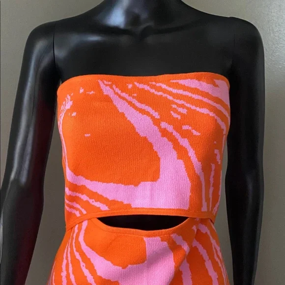 Fashion Nova Strapless New Lover Sweater MIDI Dress in Orange and Pink NWTs - Picture 4 of 11